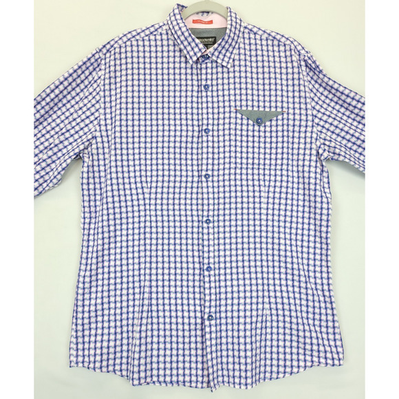 Akademiks Button Up Plaid Shirt Pink Purple Flip Cuff Men XL Tailored Fit Preppy - Picture 1 of 12